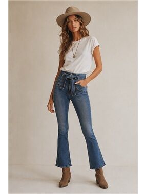 MOTHER Woman Blue High Rise Flare Bootcut Ankle Jeans US25 Boho Western Country